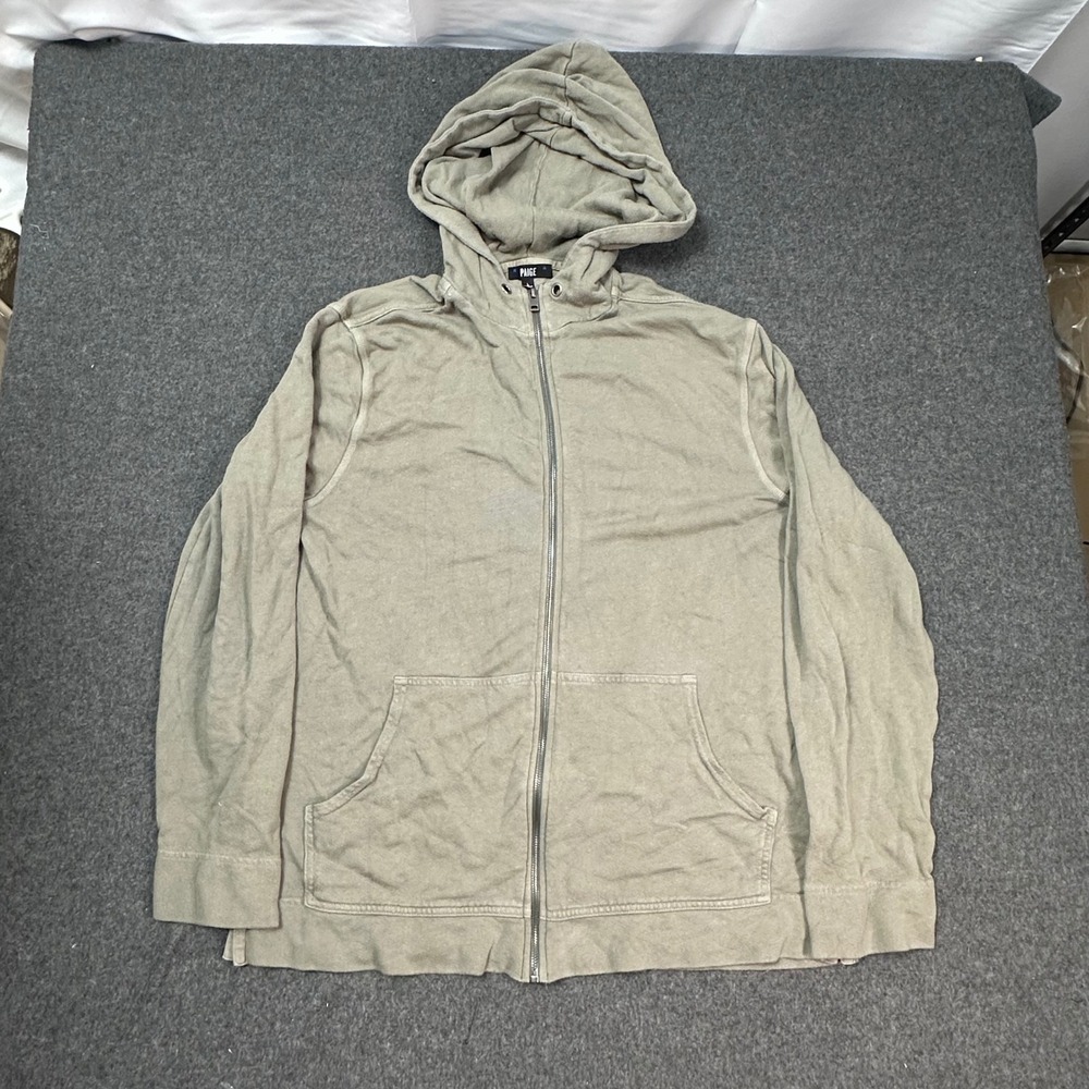 PAIGE Tanned Olive Full Zip Hoodie Size L Made in USA Cotton Modal